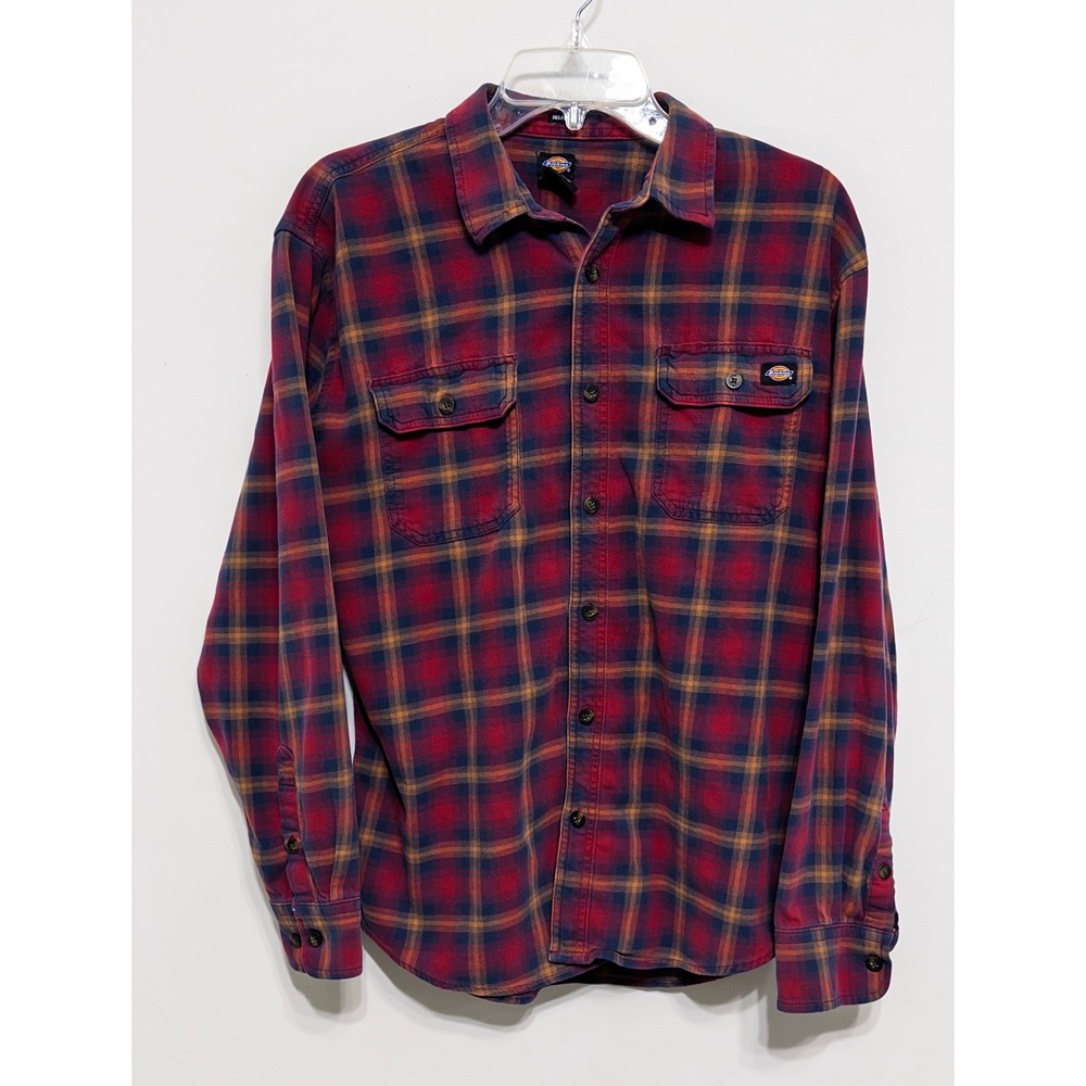 Dickies Mens Relaxed Fit sz M Plaid Flannel Button Down Shirt outdoor utility